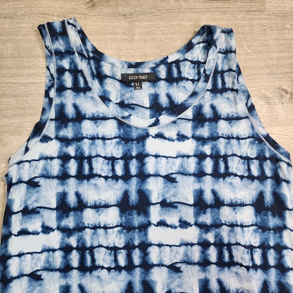 ELLEN TRACY Blue White Tank Dress Tie Dye Pattern Sleeveless XL - Picture 2 of 10